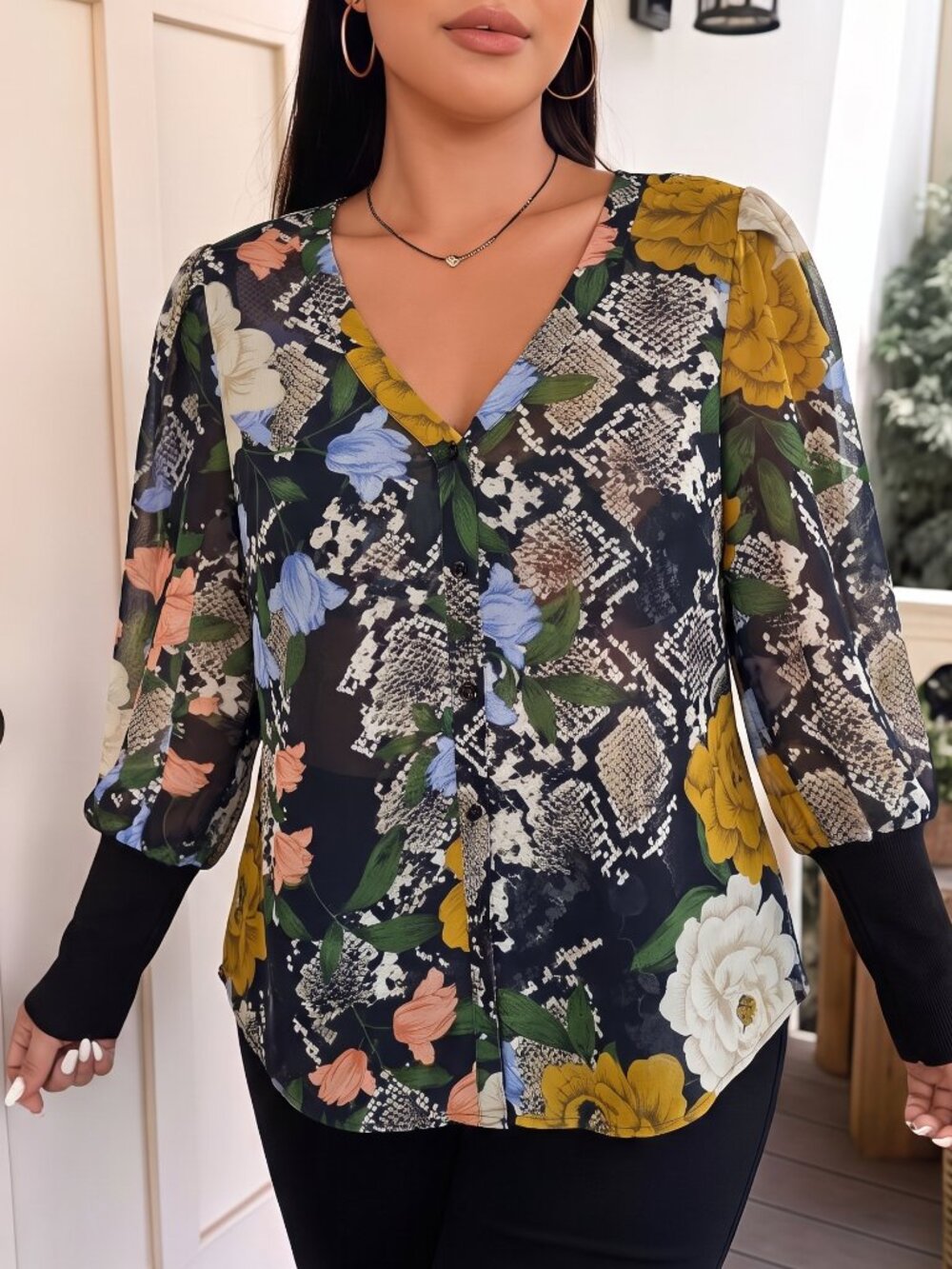 CAbi Bianca Snake Charmer Button Down Blouse